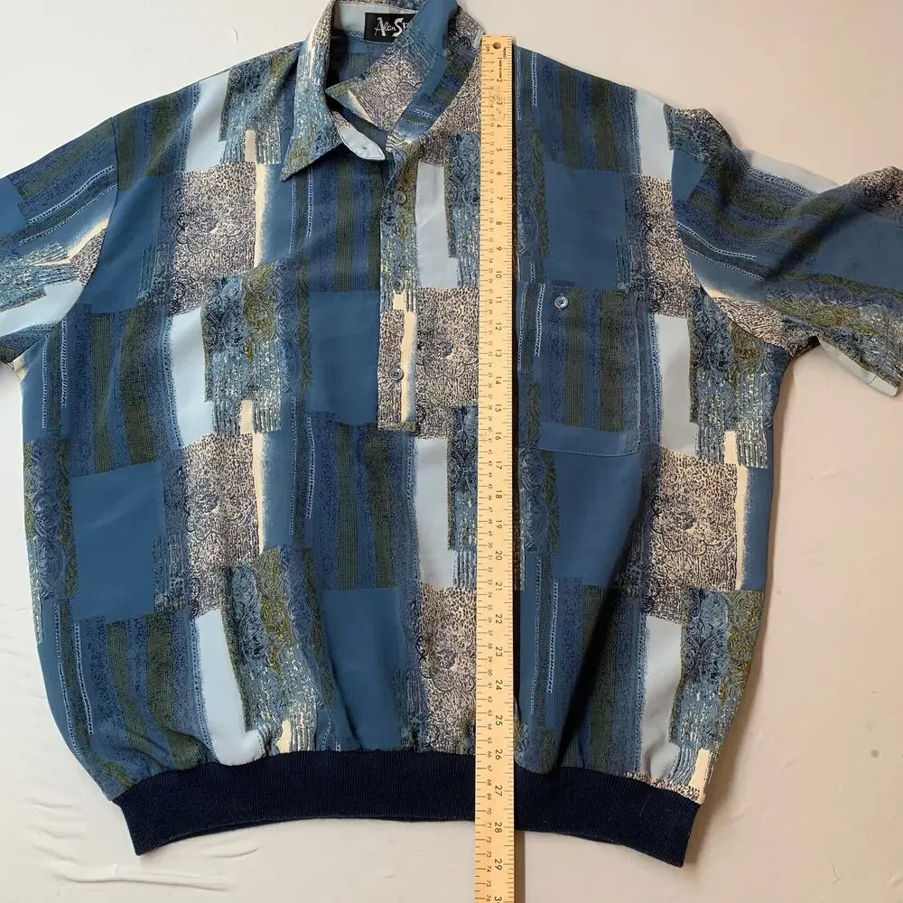 Alan Stuart Polo Shirt Men XL Blue Multicolor Abstract Geometric Retro Vintage - Picture 7 of 11